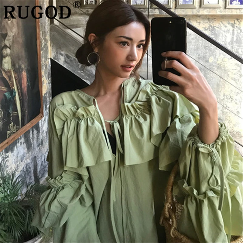 Женское платье с оборками RUGOD свободное в Корейском стиле v образным вырезом и