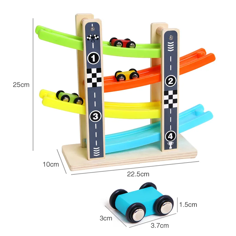 Interesting gliding racing car parking lot of four-storey track wooden digital cognitive intelligence visual tracking toys | Игрушки и