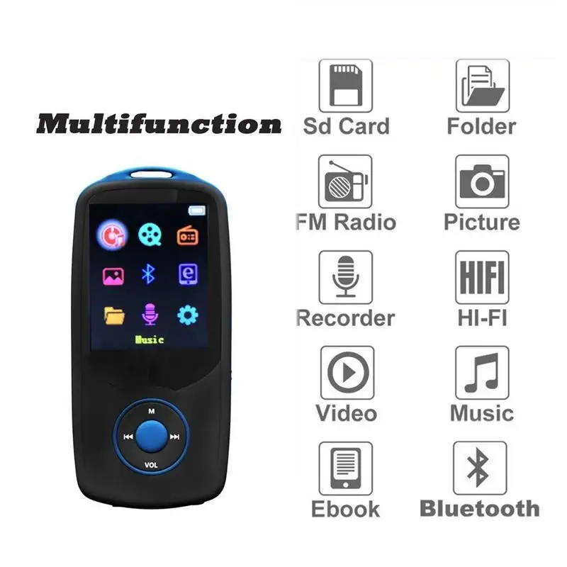 Спортивный MP3 плеер ruidu X06 с Bluetooth и экраном 1,8 дюймов, возможность воспроизведения 100 часов, высокое качество, запись без потерь, FM