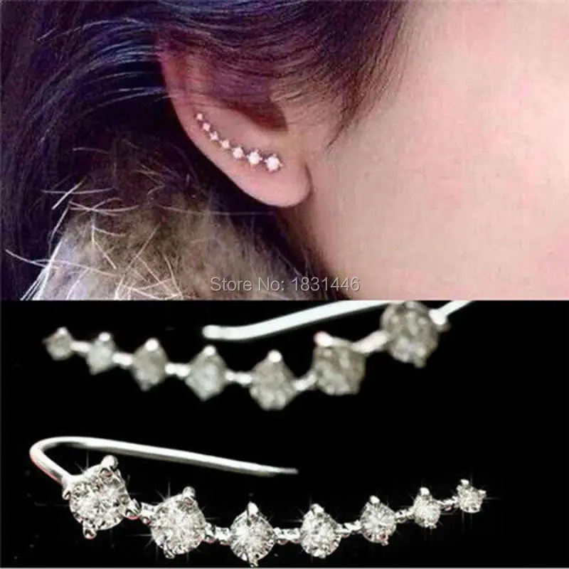 Серьги клипсы в стиле панк с кристаллами 4 цвета|gold ear cuff|ear cuffcuff wrap |
