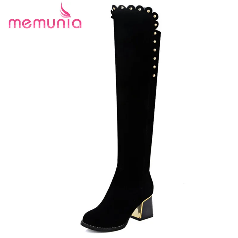 

MEMUNIA 2020 new over the knee boots sweet lace fashion high heels boots autumn winter round toe women boots big size 33-43