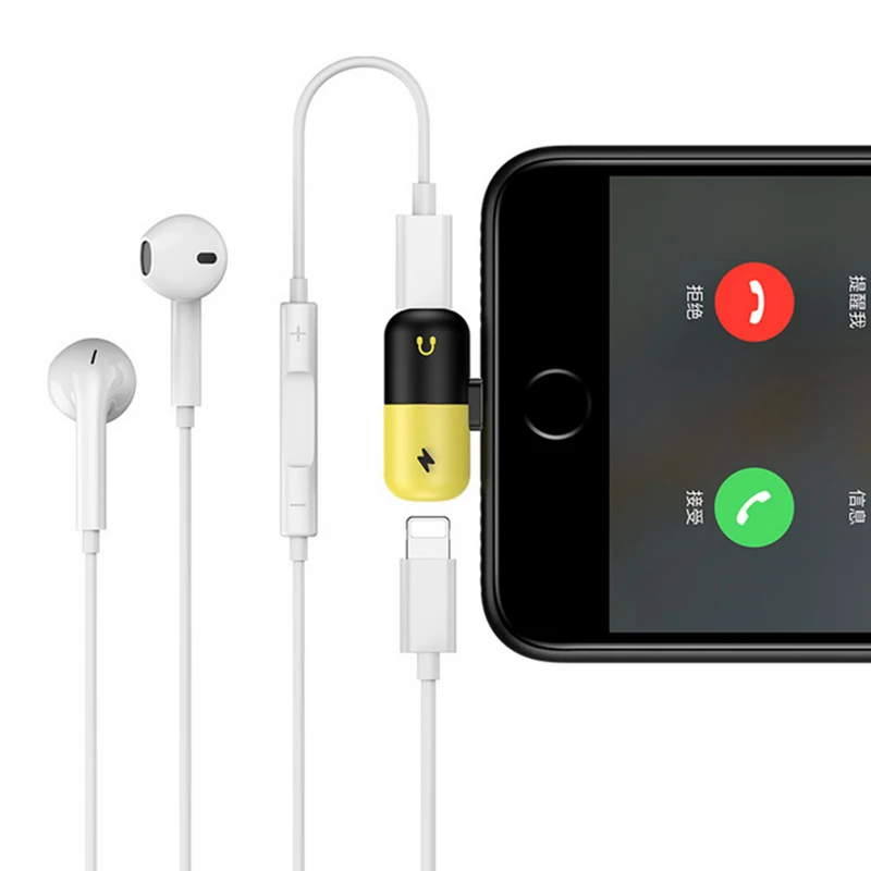 

ProElite for iPhone X 8 7 Plus Mini Pill Shape 2 IN 1 Dual Fast Charge&Headphone Adapter Phone Accessories Earphone Splitter