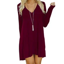 Sexy Frauen Herbst Mini Kleid Langarm Kleid Lose Skater Kleid Cocktail Unregelmäßigkeit Kleid V-ausschnitt Vestidos Roben