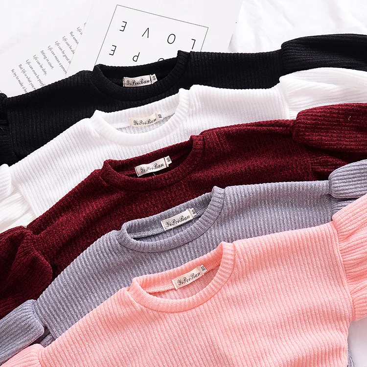 Новые осенние бордовые рубашки с рукавами-фонариками для маленьких девочек модная зимняя одежда для маленьких девочек