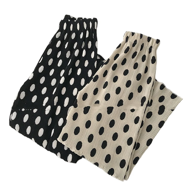 

Polka Dot Wide Leg Pants Women Summer Loose Boho Elegant Pants High Waist Chiffon Straight Trousers Korea Large Size Pants