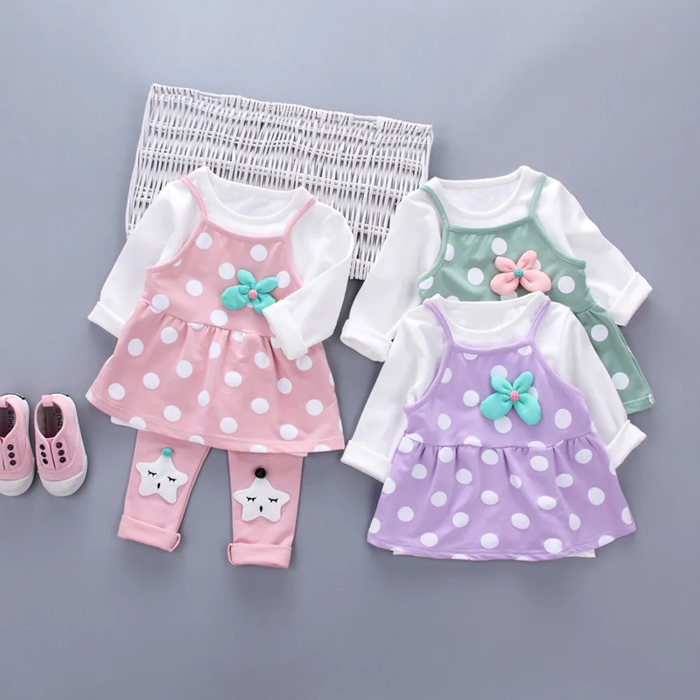

Infant Newborn Baby Girls Dot Strap Vest+Tops+Pants 3Pcs Set Outfit Clothes children clothing