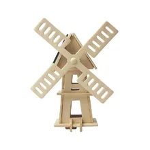 Энергия солнечной батареи DIY Наборы кирпичная стена деревянная мельница Детский образовательный 3D деревянная игра-головоломка подарки