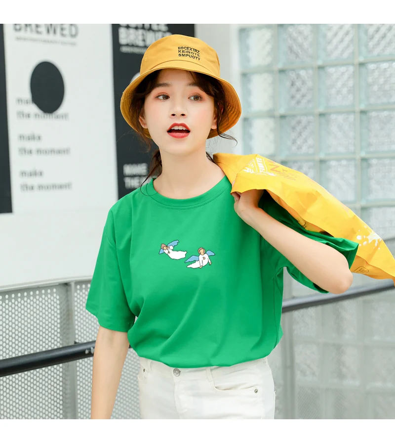 Kawaii Angel Print Women T Shirt Casual Funny Cute Tops Streetwear Hipster Tumblr Female Harajuku Cotton T-Shirts Camiseta Mujer (5)