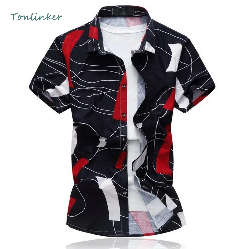 

Tonlinker 2018 Summer Men shirt Casual Printing Short Sleeve men shirts Slim fit Short sleeves Large Size Men's Clothing 5XL 6XL