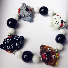 На заказ ручная работа Хэллоуин стеклянная фигурка собаки голова из бисера креативный стеклянный браслет аксессуары животные ювелирные изделия подарок на день рождения