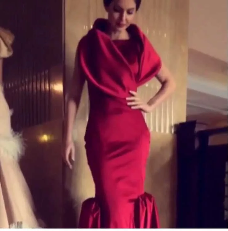 

Red Mermaid Mother of Bride Dresses 2015 Cap Sleeves Satin yk-8E59