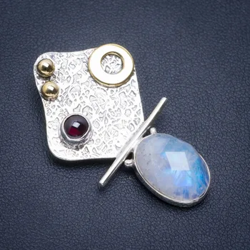 

Natural Two Tones Moonstone and Amethyst Handmade Unique 925 Sterling Silver Pendant 1.5" A1851