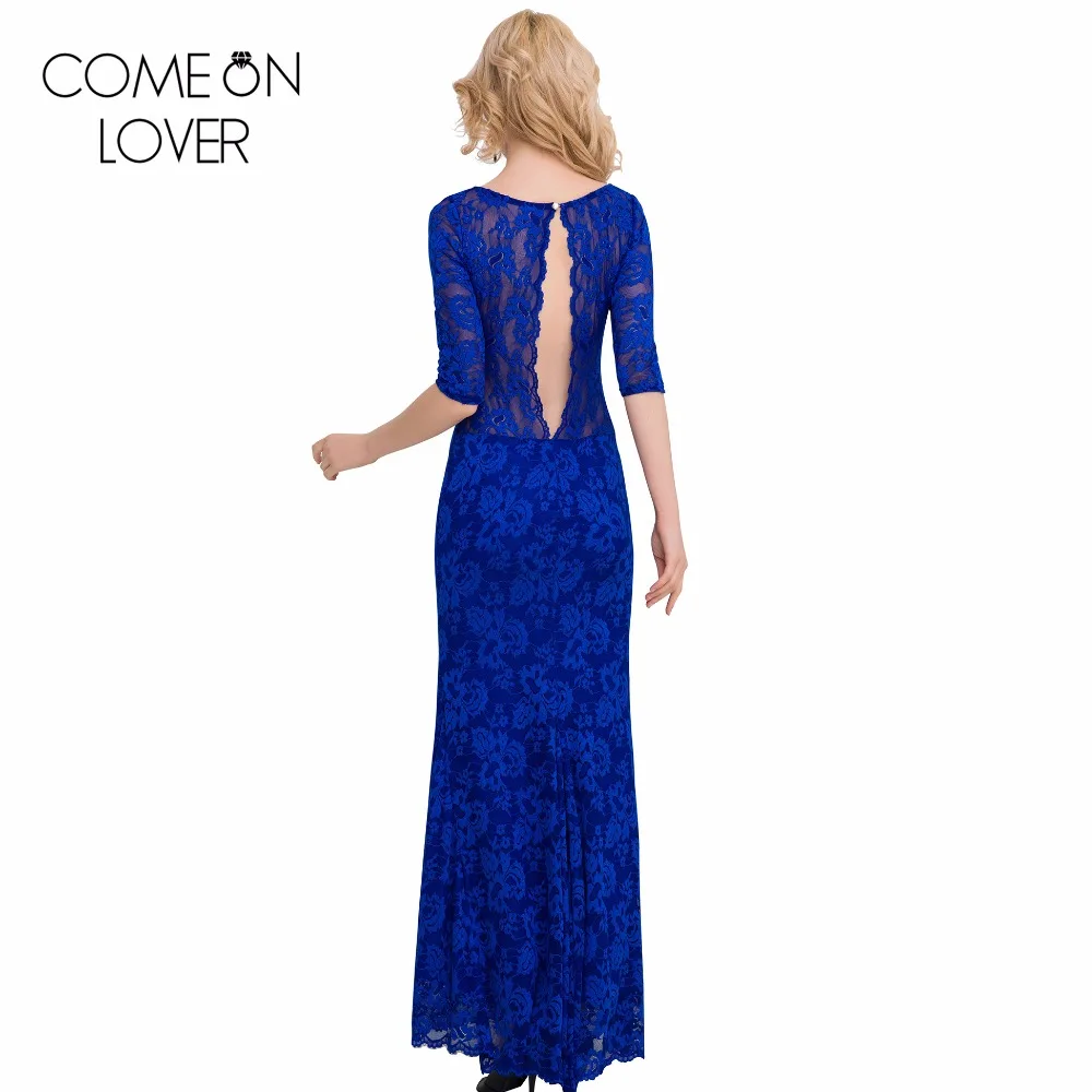 Comeonlover винно красное/синее Сексуальное Кружевное Платье макси с коротким рукавом