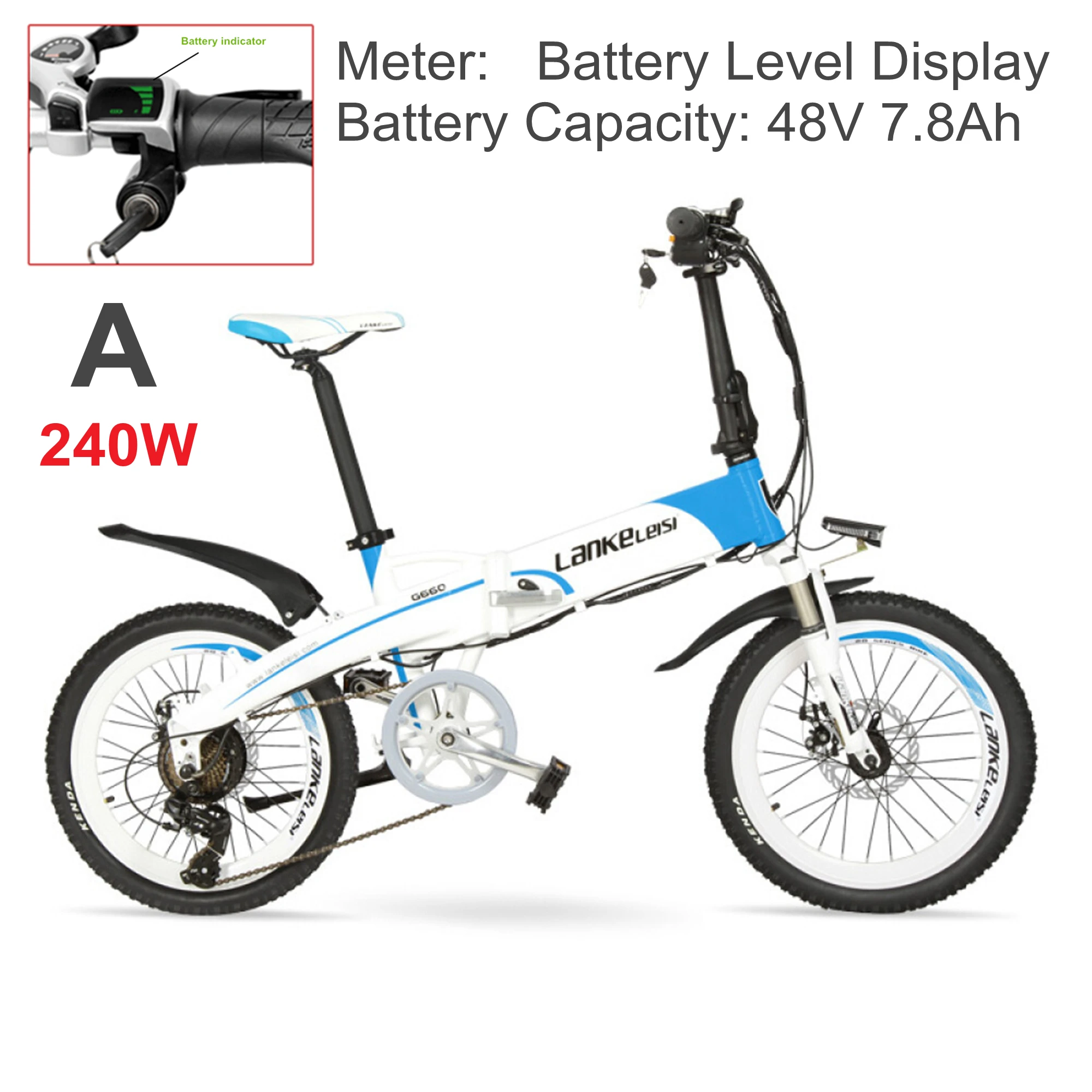 20 дюймов складной электрический велосипед, принять 240 Вт/500 Вт Мощный мотор, 48 В 10Ah/14.5Ah Скрытая батарея, рама из алюминиевого сплава горный - Цвет: A White Blue