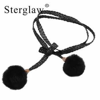 

150x0.9cm female Wool ball weaving decorative dress woven belts for women thin black braided belt woman chain belt waistbandA139