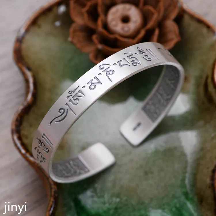 

KJJEAXCMY jewelry, 999 sterling silver, six character, real character, couple, men's and women's open bracelet.