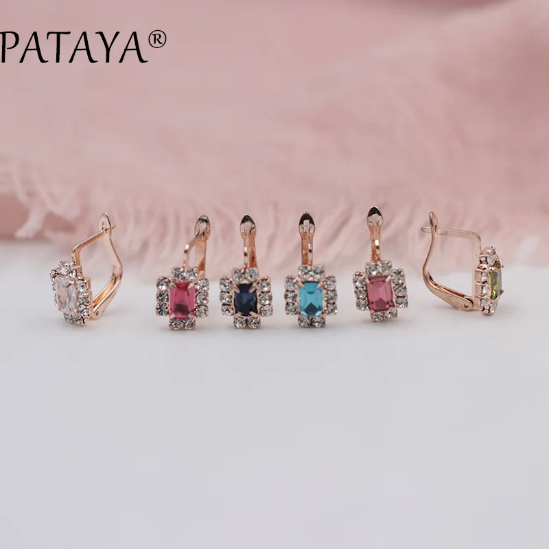 PATAYA, Новое поступление, темно-синий квадратный натуральный кубический цирконий, серьги, 585 розовое золото, красивые серьги для женщин, вечерние ювелирные изделия, аксессуары