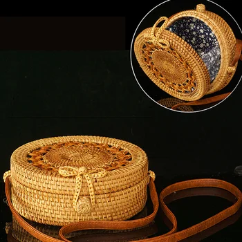 

Fashion Women Square Round Rattan Woven Case Summer Beach Crossbody Shoulder Bag
