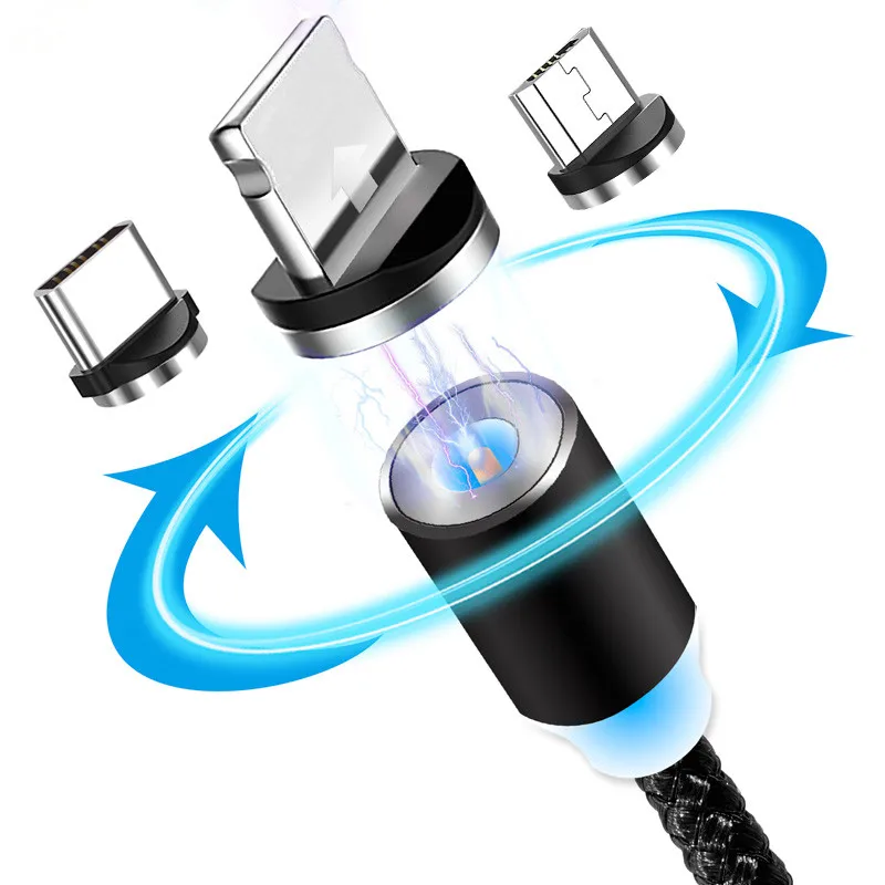 Зарядный кабель магнитный Светодиодный Шнур для iPhone Micro USB Type C Samsung Galaxy A30 A50 A70 Huawei