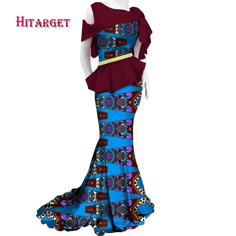 Модные африканские платья женские длинные вечерние/свадебные платья традиционный Африканский узор африканская одежда Bazin Riche Дамское Платье WY3804 - Цвет: 15