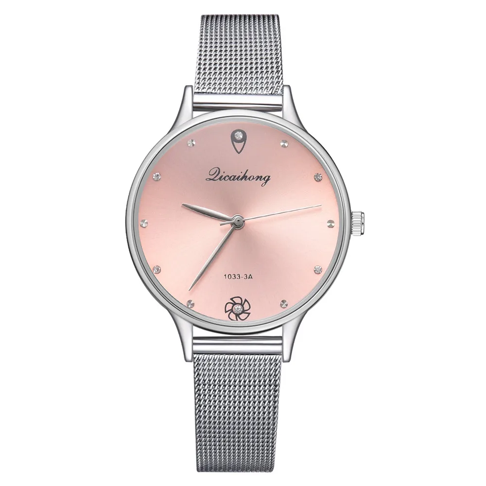 Часы для женщин Роскошные серебряные Популярные розовые с циферблатом цветы металлический женский браслет кварцевые часы женские наручные часы Новинка - Цвет: M