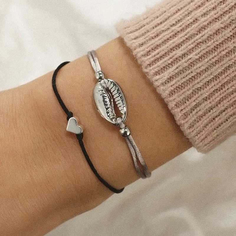 

Fashion Trendy Sliver Bohemia Heart Shell Bracelet For Women 2019 Adjustable Seashell Friendship Bracelets Summer Accessories