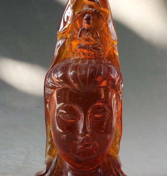 

6" Tibet Buddhism Man-made Amber GuanYin Kwan-yin Shakyamuni Head Bust Statue
