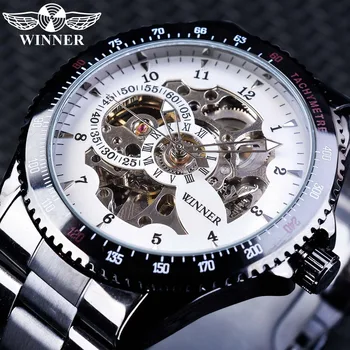 

Winner Fashion Steampunk Open Work Movement Design Mens Watches Top Brand Luxury Luminous Hands Automatic Mechanical Wrist Watch
