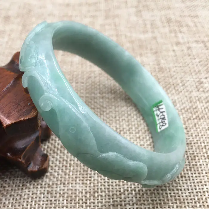 

A-5948 Vintage Chinese Hand-carved Green Jadeite Jade Gems Bracelet Bangle 57mm