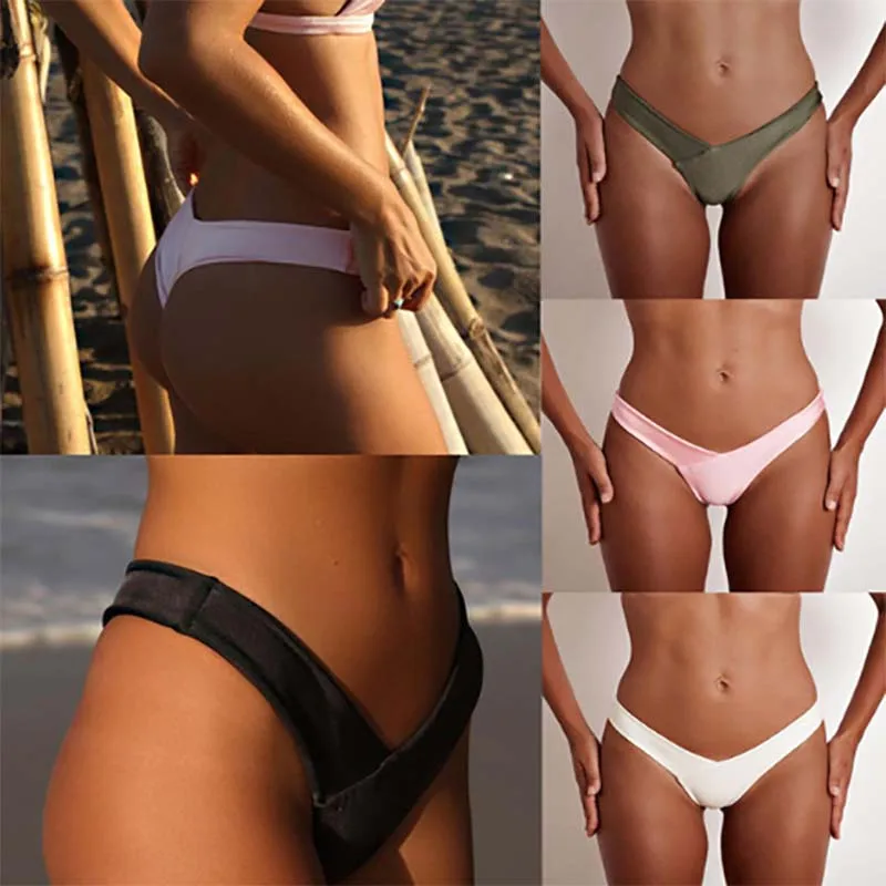 

2019 New Women Low Waist Sexy Bikini Bottoms Solid Swimming G-string Briefs Panty Female Triange Thong V Swim Trunks Brazilian