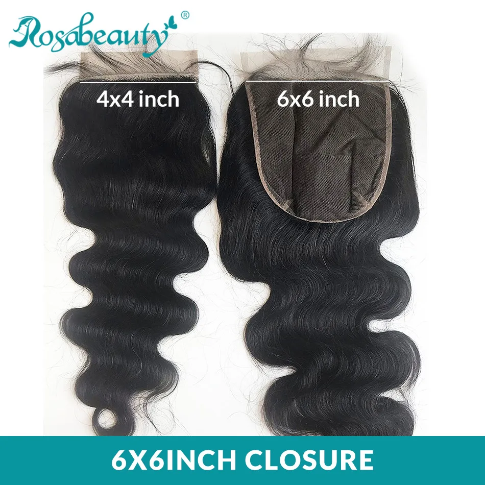 

Rosabeauty Body Wave Hair Lace Closure 6x6 Human Virgin Hair Closure with baby hair Middle/Free/3 Part Shipping Free