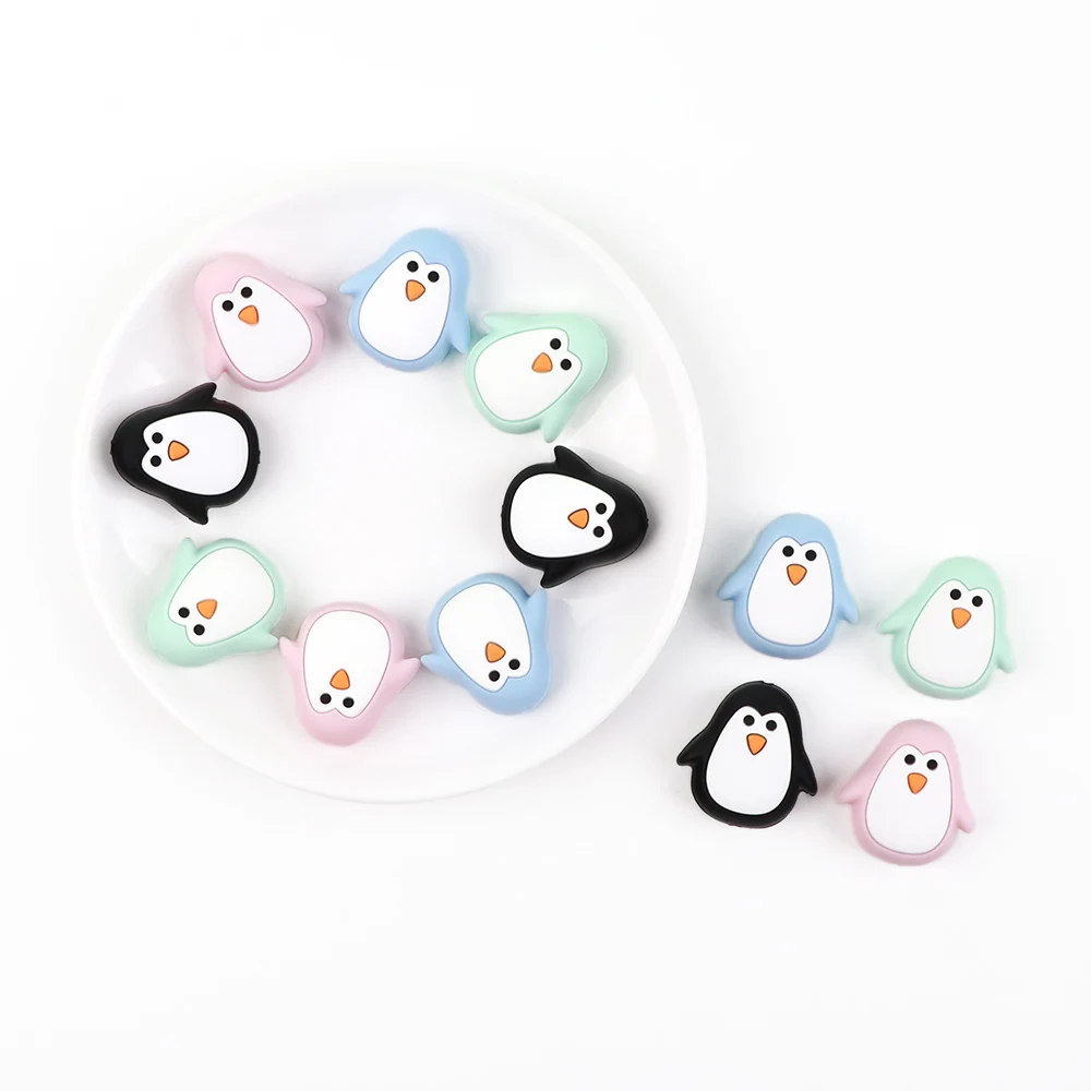 

TYRY.HU 2PC Silicone Beads Cute Animal Mini Penguin Silicone Teething Beads Accessories Making Necklace Pendant Baby Products