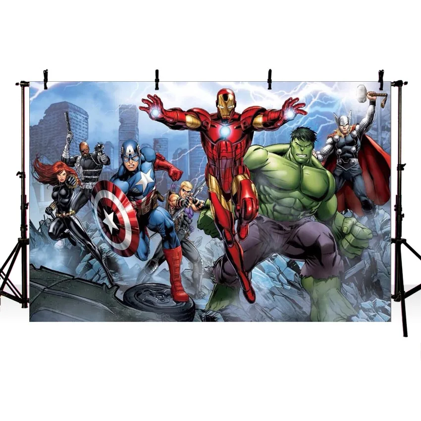 

7x5FT Super Hero Avenger Iron Man Hulk Captain America Custom Photo Background Backdrop Vinyl Baby Birthday Photography Backdrop