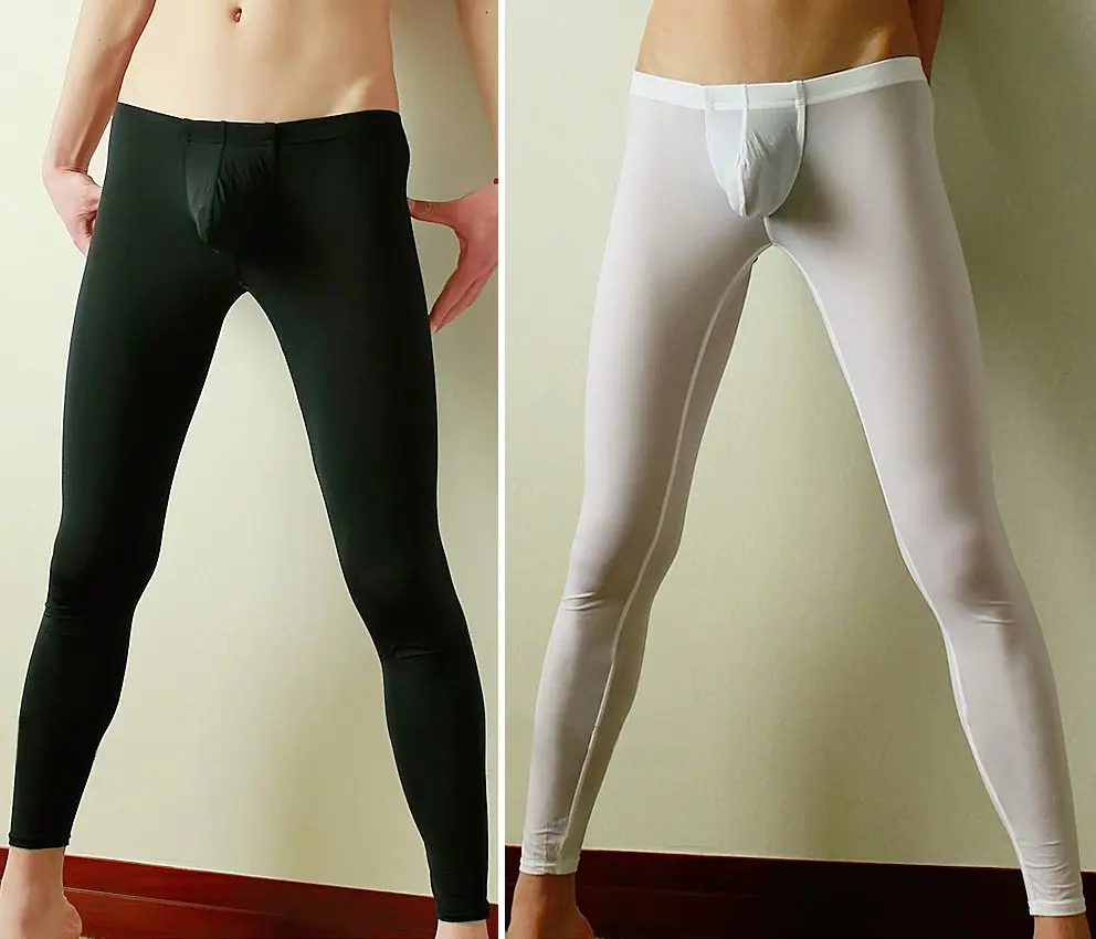 Sheer Tight Men Underpants Long Johns Men's Sexy Pants Legging Mix Order Black/White Size S M