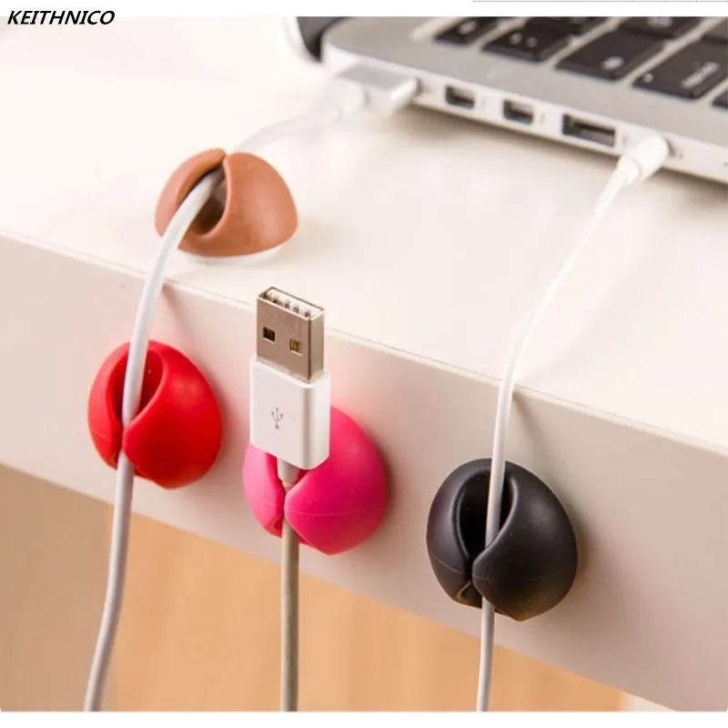 KEITHNICO 5Pcs Rubber Colorful Cable Wire Organizer Clip Tidy USB