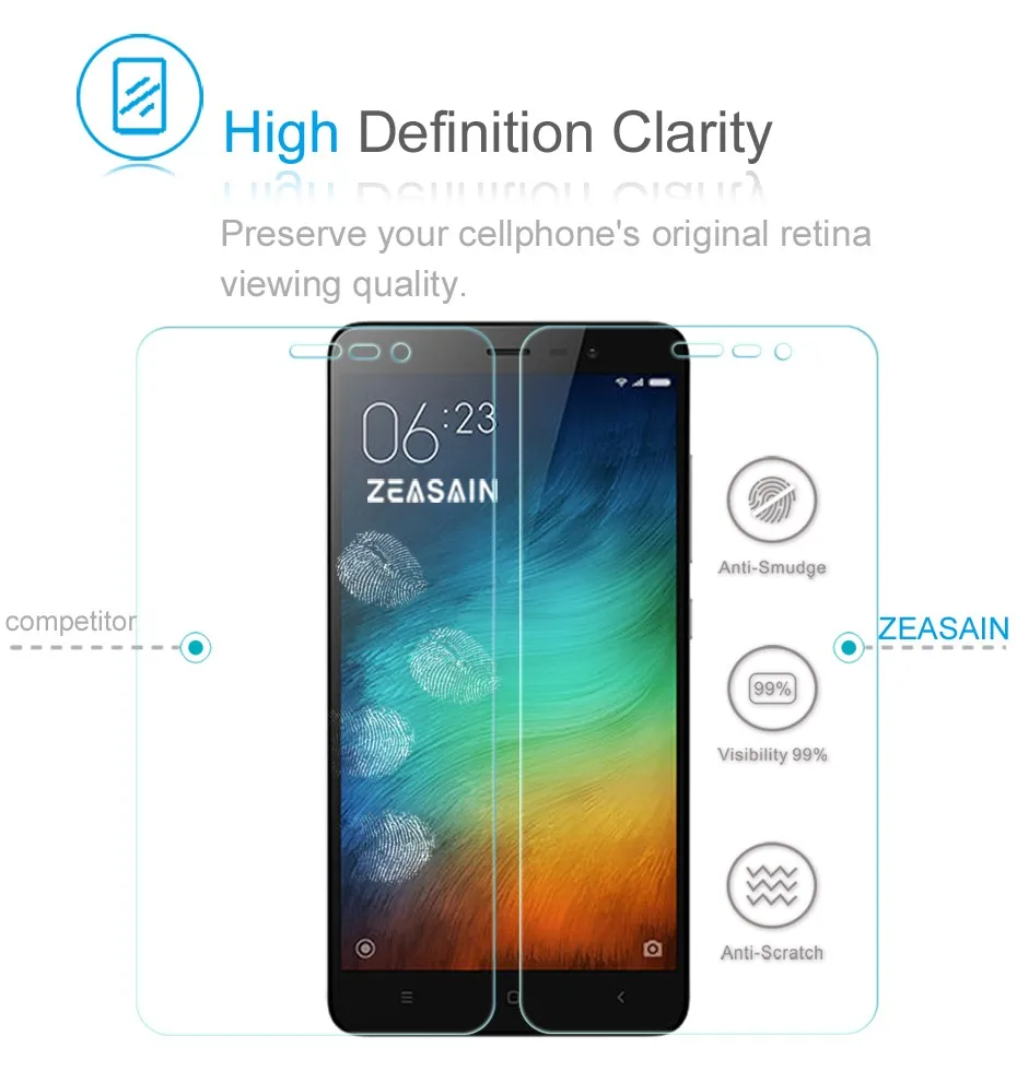 [2 Pack]Original ZEASAIN Premium Tempered Glass Film For Xiaomi Redmi Note 3 Note3 Touch Screen Protector protection glasses  (7)