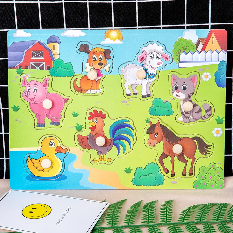 Детские деревянные игрушки животные дорожное Когнитивное обучение головоломки для раннего образования ручные захватные игрушки - Цвет: Farm animal