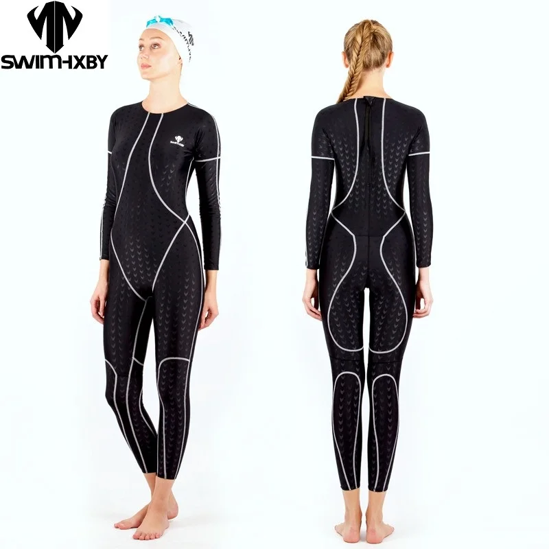 HBXY Long Sleeve High  Waist Swimsuit Full Body Wet Suits One Piece Swimwear