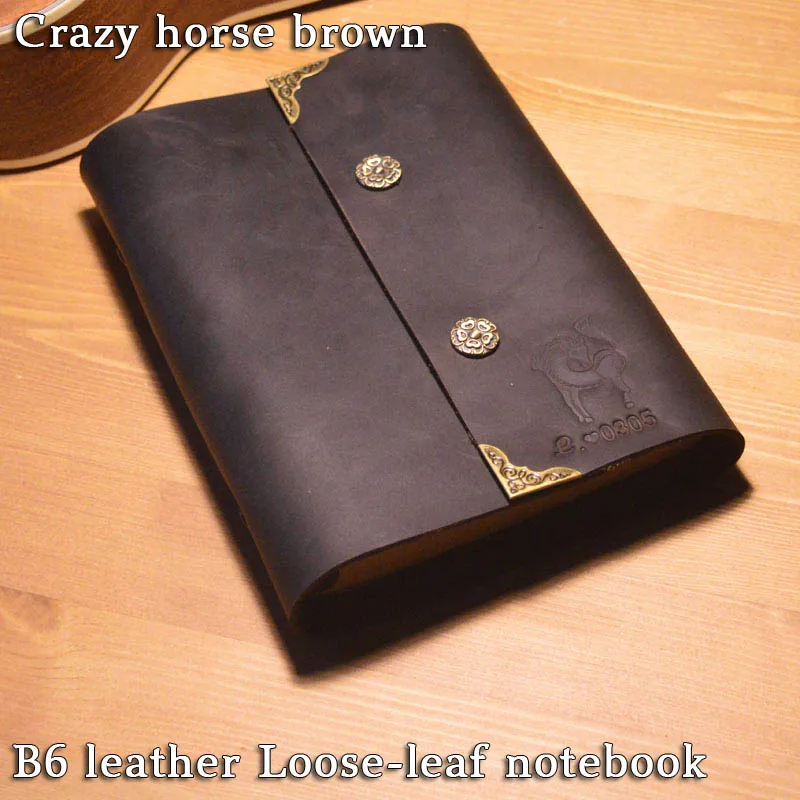 

leather binder notebook B6 First layer cowhide Loose leaf notepad handmade vintage Travel Journal 2 holes line and blank paper