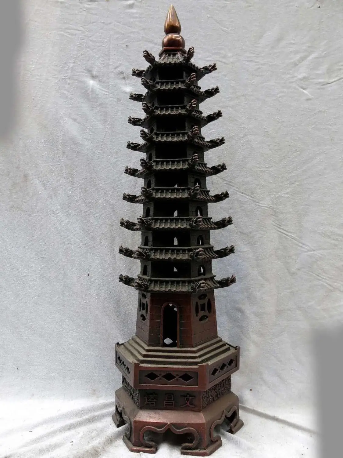 

Red bronze sculpture China copper dragon pagoda of cultural prosperity Statue