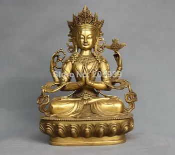 

huij 005771 China Tibet Bronze 4 Arms Kwan-yin Chenrizg Buddha Statue
