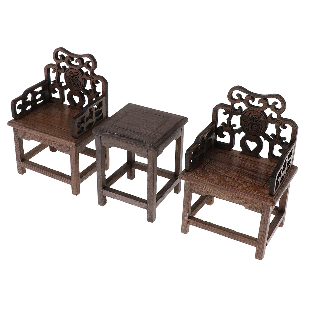 Dollhouse Miniature Furniture Wood End Table and Carved Armchair Items for 12inch Doll& Doll House