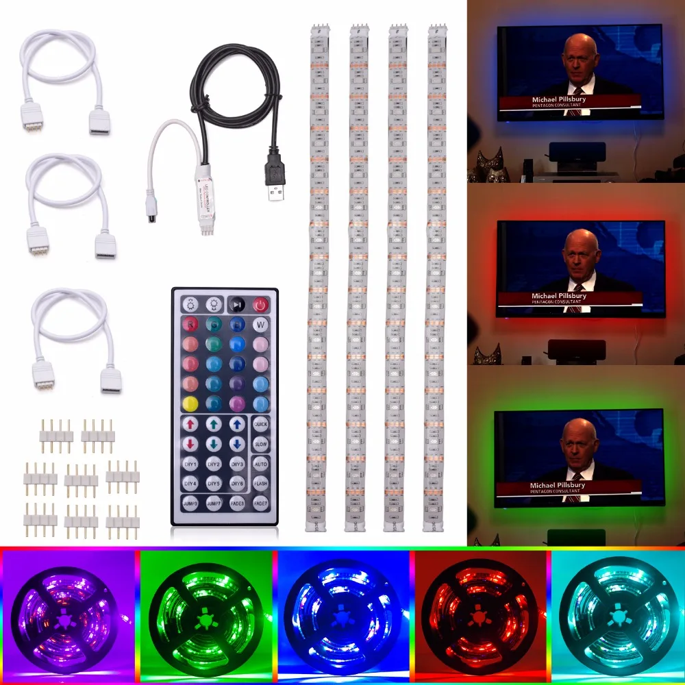 

USB RGB LED Strip 5050 SMD Waterproof Flexible LED Backlight TV Kit 4*50cm TV Background Lighting Night USB Adhesive Tape DC 5V