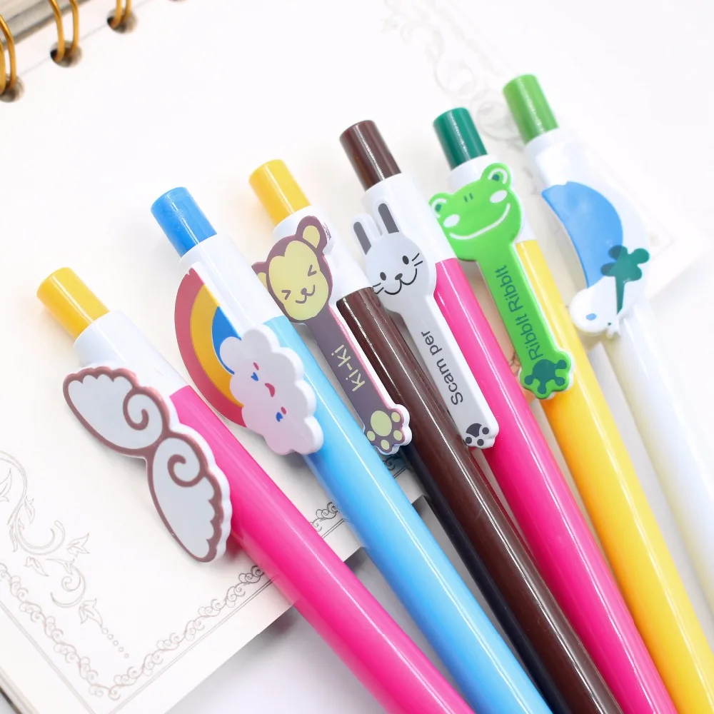 6pcs/ lot Cute Kawaii Plastic Ballpoint Pens Cartoon Cat Butterfly