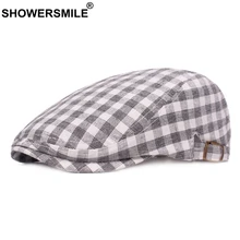 SHOWERSMILE серые береты мужские клетчатые Adujustable хлопок Плюща Duckbill шляпа Женская Классическая шотландская клетка лето осень плоская кепка Новая мода