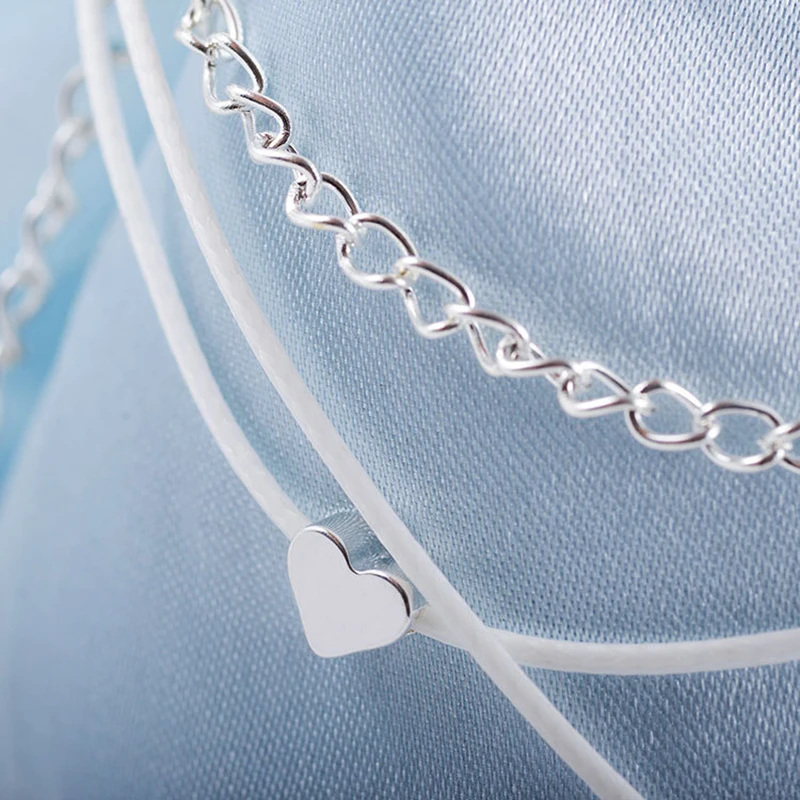 Qevila Simple sexy Heart Ankle Bracelets Invisible Fish Line S925 Color Anklet bracelet for Women Barefoot Sandals Anklet Chains (6)