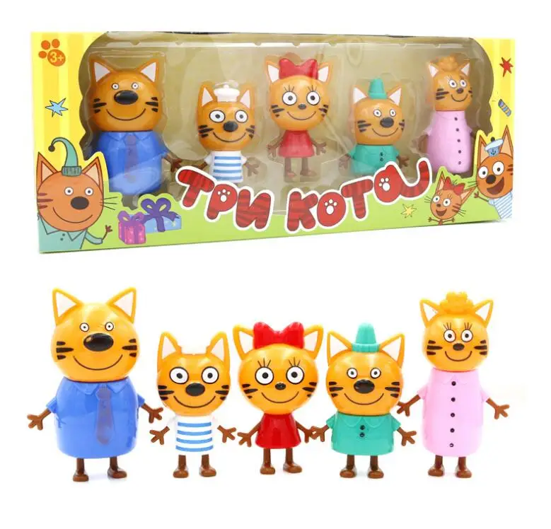 

2019 5pcs Russian Three Happy Cats Kittens Action Figures Doll Russian Cat Animals Figurines Kid Children Christmas toy Opp Bag