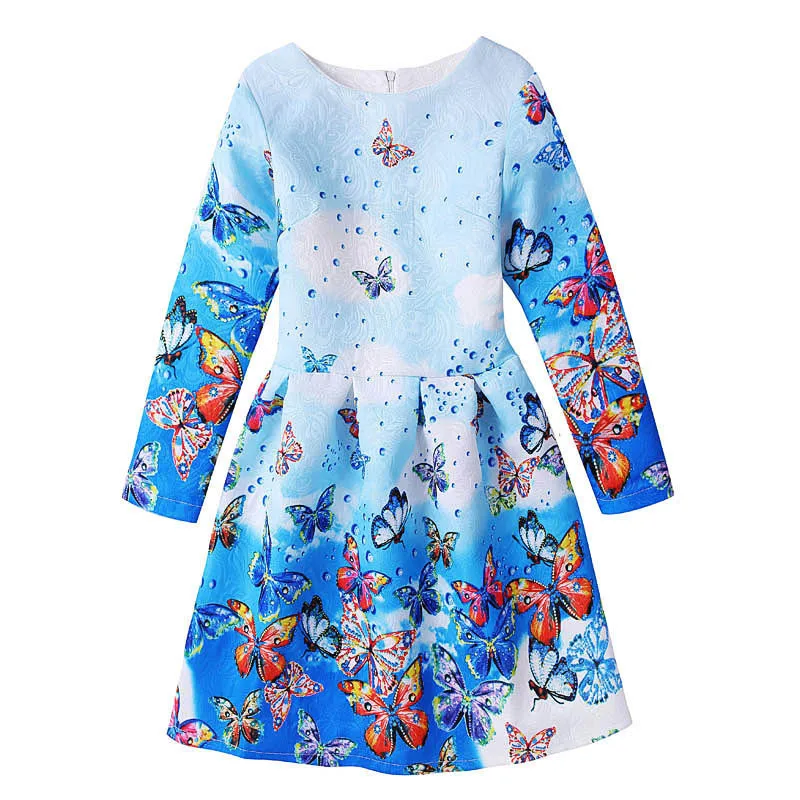 

European&American Style Girls Dress Spring 2017 Children Casual Printing Long-Sleeves Clothing Fashion Butterfly Pattern Vestido