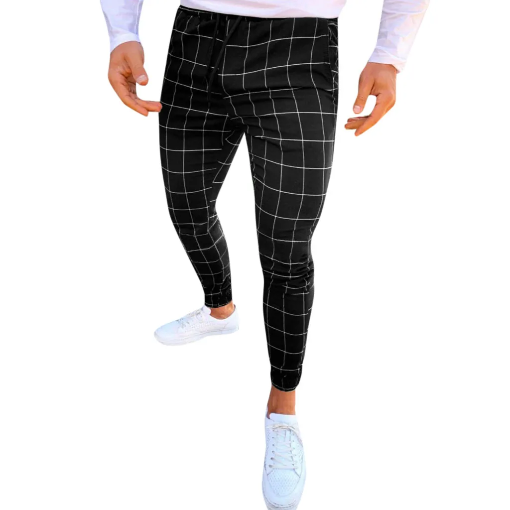 

Pants Men Plaid Print Drawstring Elastic Waist Long Pants Trousers Pantalones Hombre Streetwear Trousers Men Pantalon hombre