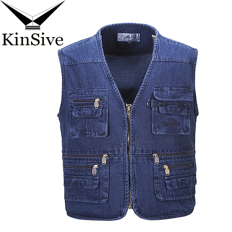 Denim Vest Men Cotton Sleeveless Jackets Blue Cotton Casual Vests